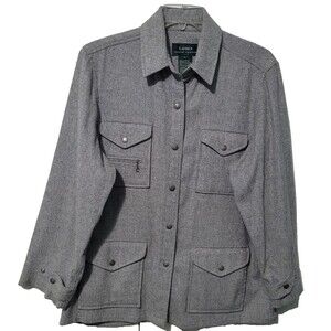 Lauren Ralph Lauren Wool Blend Shacket Womens L Gray Tweed Snap Button Jacket